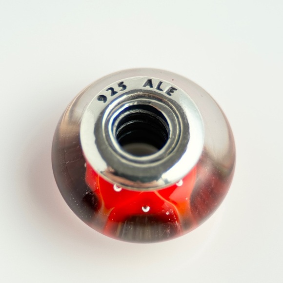PANDORA Coral Murano Glass Charm 790926 Sterling Silver Core Retired Red Bead - Picture 6 of 13